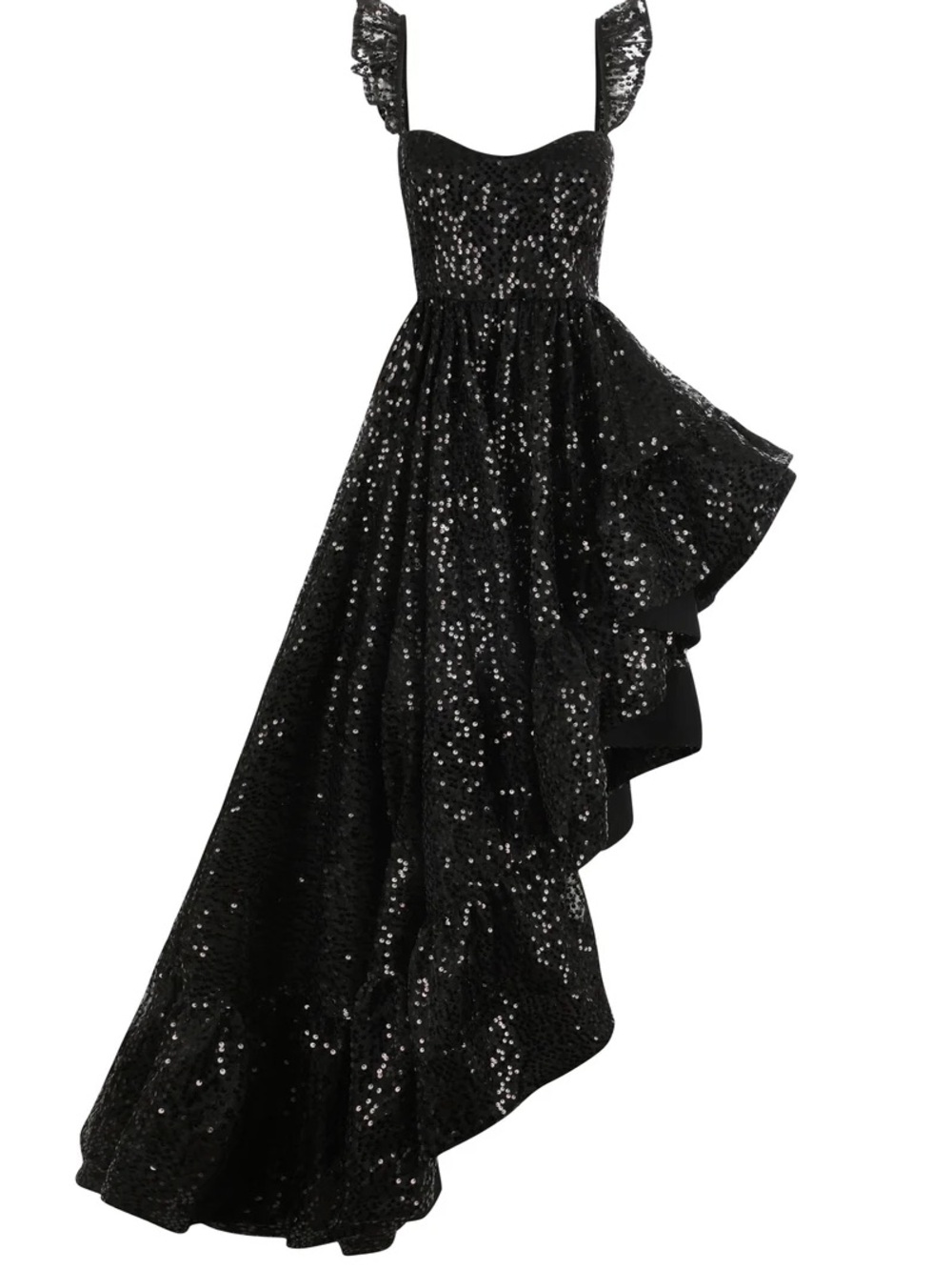 Selkie Black Sequin Ruffle Maxi Dress Onyx legs for days XL